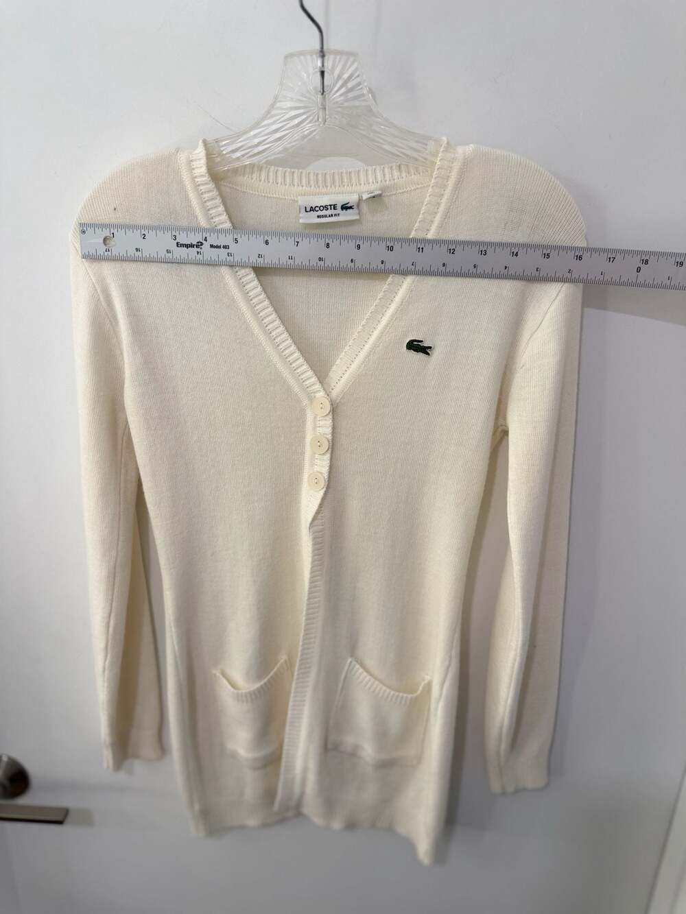 Lacoste Women's Regular Fit Organic Cotton V-Neck Cardigan White - Picture 6 of 9